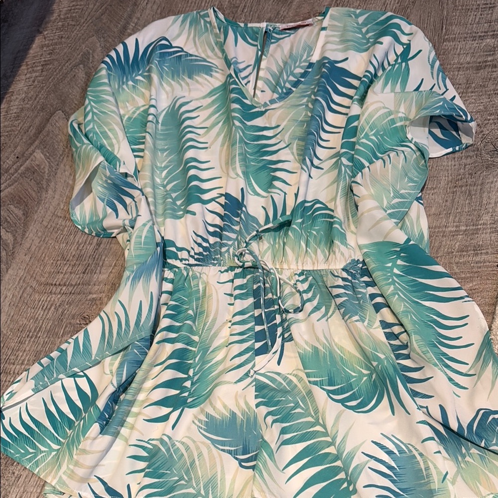 Summer 10 Tropical Leaf Print short romper